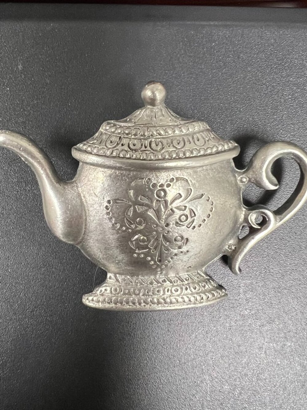 Whimsical Teapot Brooch Large Silver Pewter Tone Cottagecore Victorian Revival